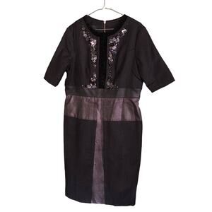 Lila Stogova Black Gray Sheath Dress Size 46 (USA L) Multiple Texture and Colors